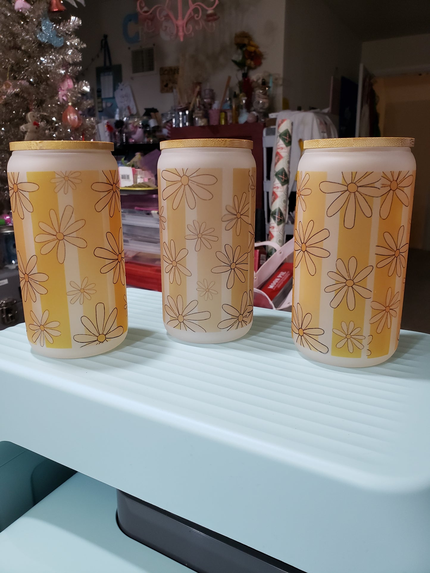 Vintage Style Floral Glass Can