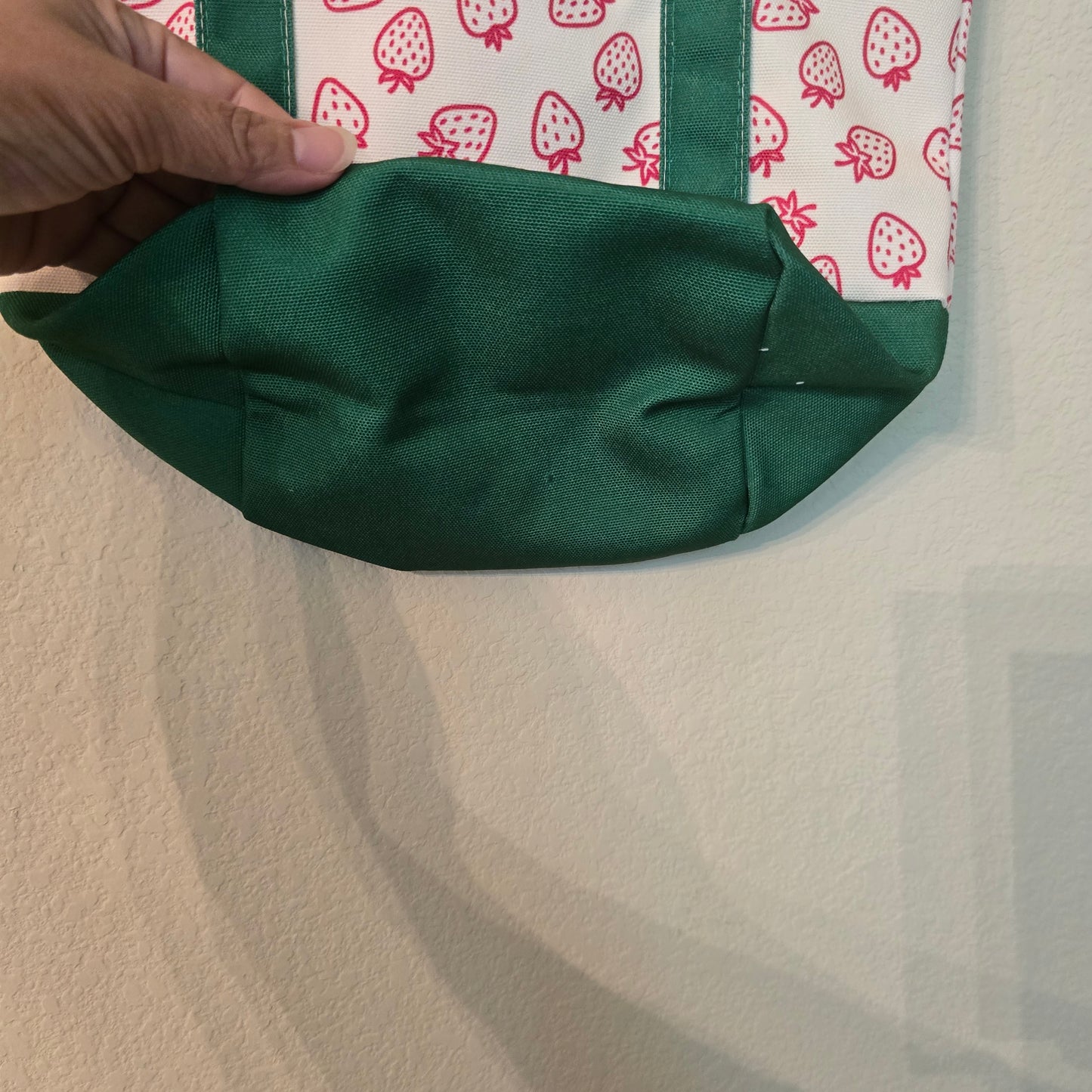 Reusable Canvas Strawberry Pattern Tote Bag Small Green/White/Red 15x10x6 in