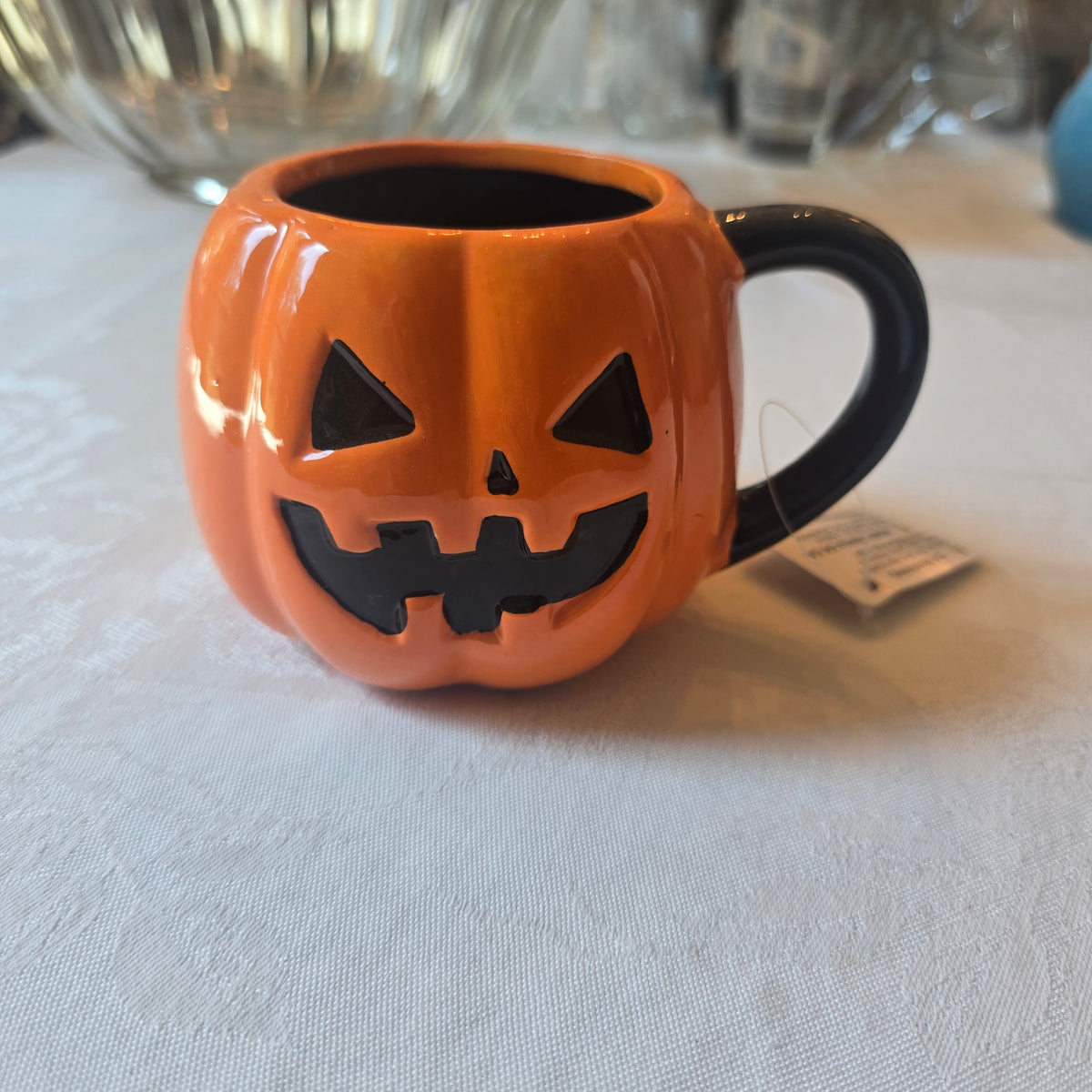Thrifted Halloween Jack-o'-lantern Ceramic Coffee Mug, 16 oz, Orange/Black