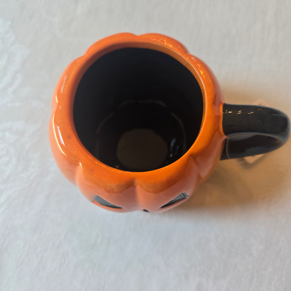 Thrifted Halloween Jack-o'-lantern Ceramic Coffee Mug, 16 oz, Orange/Black