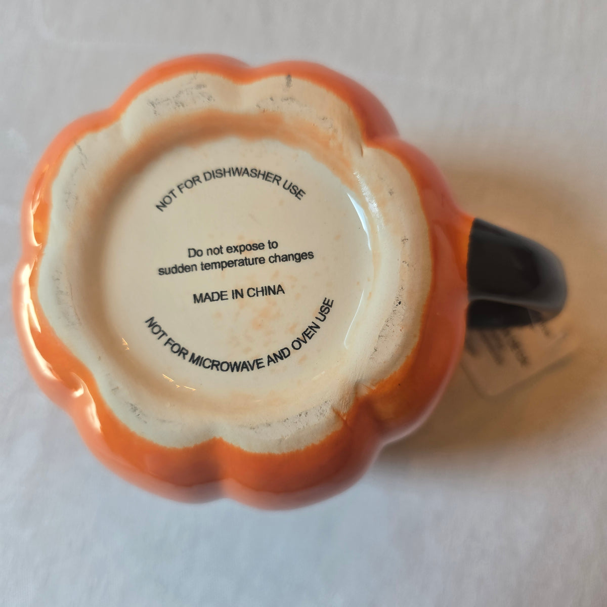 Thrifted Halloween Jack-o'-lantern Ceramic Coffee Mug, 16 oz, Orange/Black