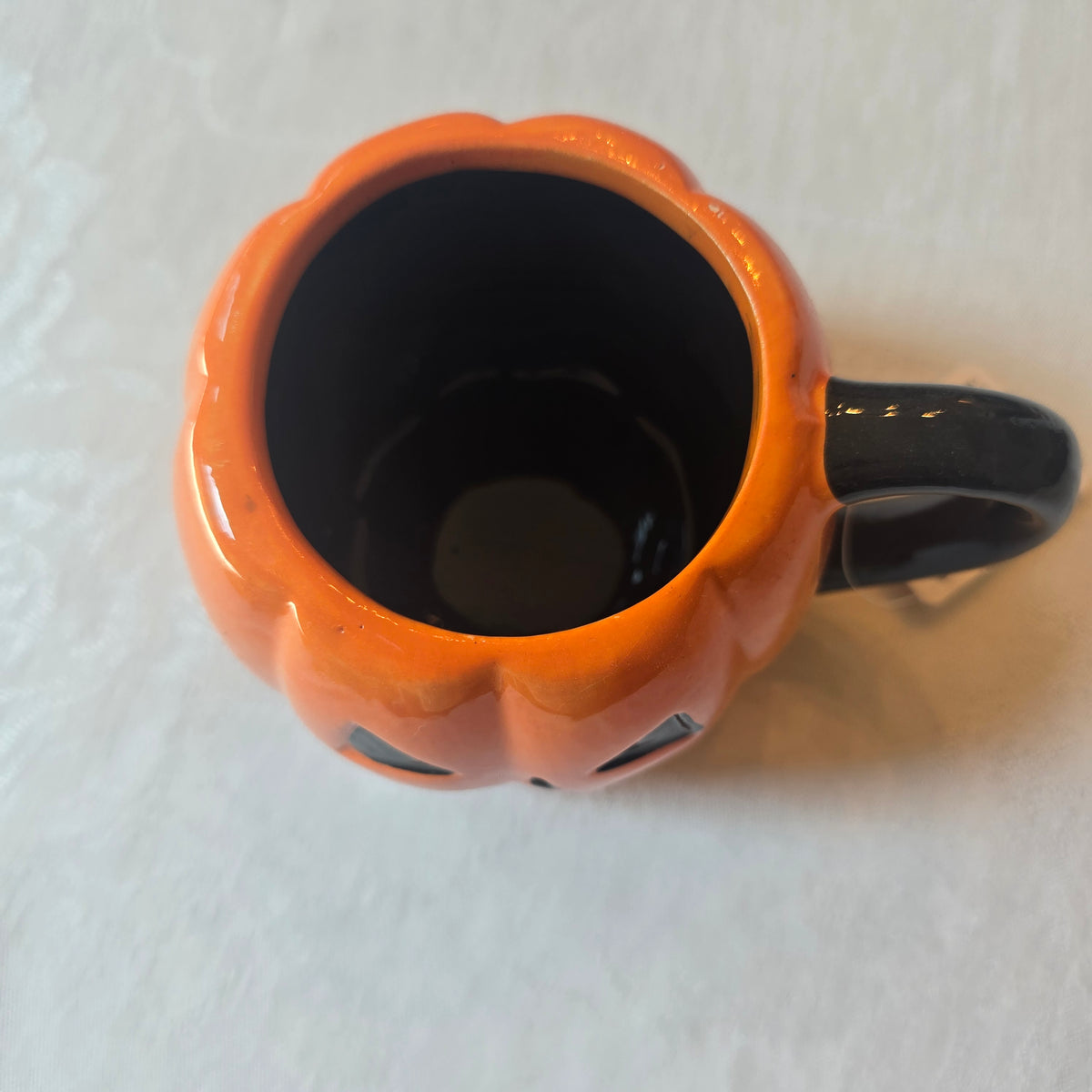 Thrifted Halloween Jack-o'-lantern Ceramic Coffee Mug, 16 oz, Orange/Black